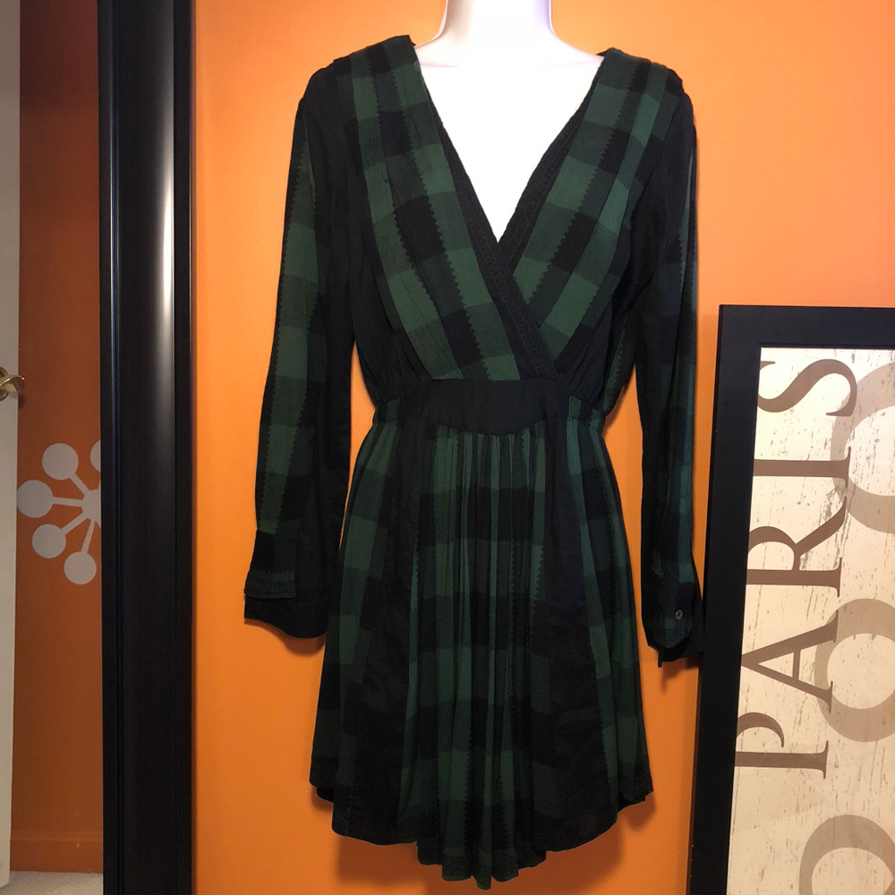 Free People plaid pleated flare dress, celtic